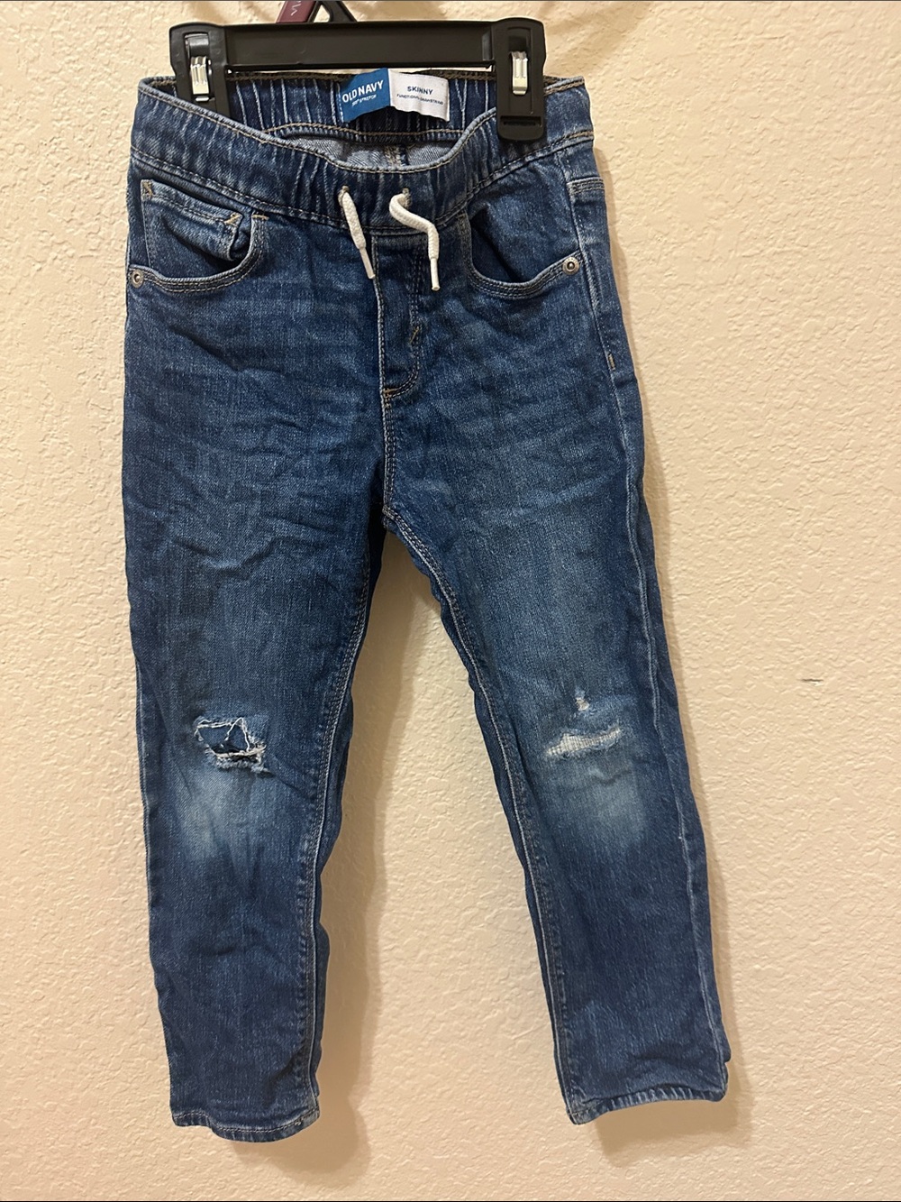 Old Navy Blue Boys Slim Drawstring Distressed Jeans